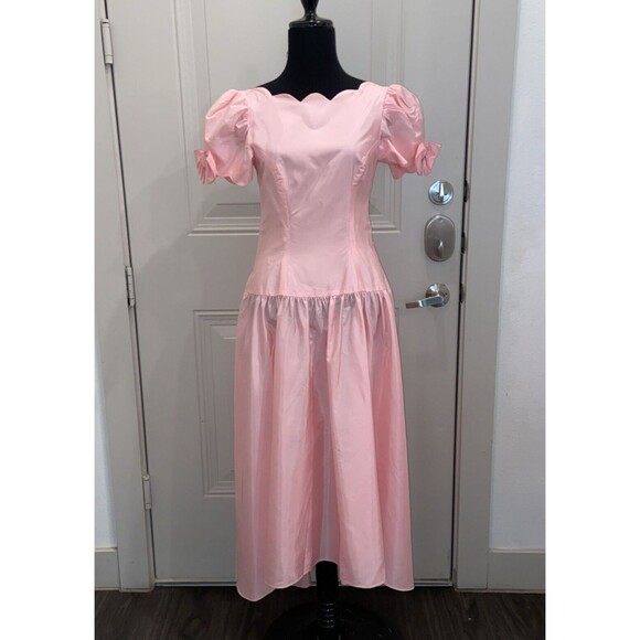 Alfred Angelo Vintage 80s 90s Dress Pink Bow Drop Waist Prom Dress - Picture 1 of 15